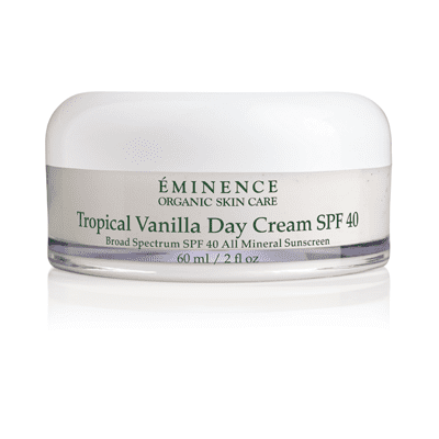 A jar of eminence tropical vanilla day cream spf 4 0.