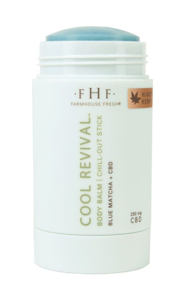 A jar of body balm with the label " cool revival ".