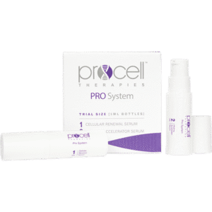 Procell skincare products on black background.