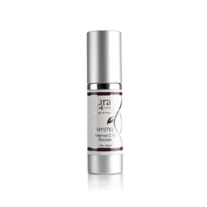 Skincare product bottle with silver cap.