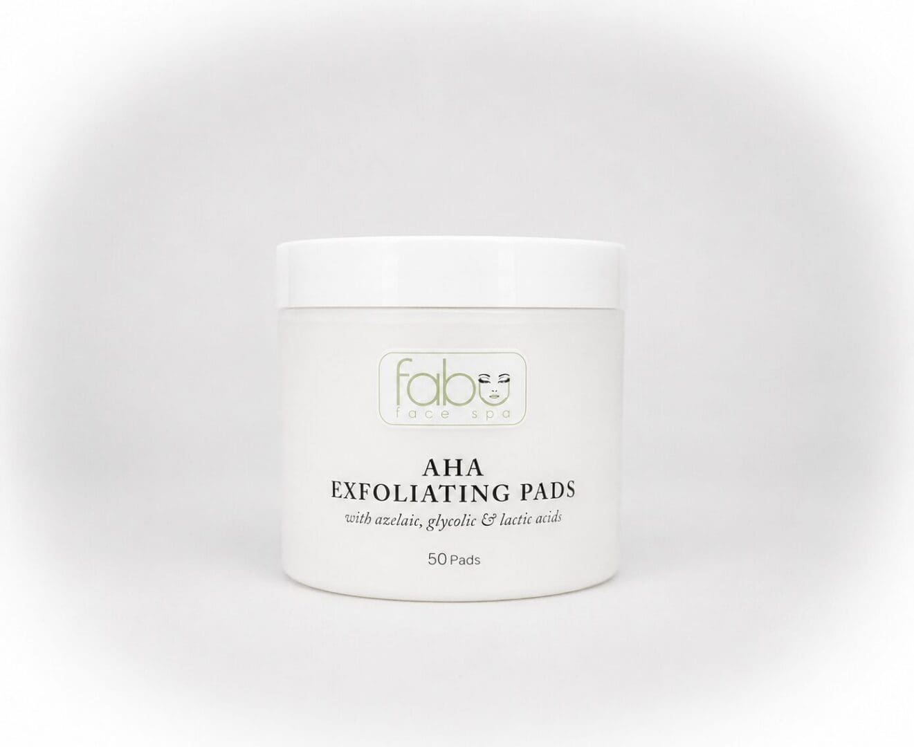 White jar of AHA exfoliating pads